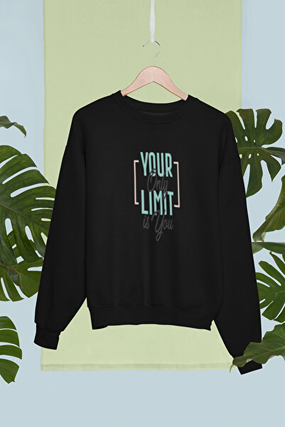 MG قميص رياضي من القطن مطبوع عليه عبارة 'الحدود الوحيدة لك هي نفسك' بأكمام طويلة وثلاثة خيوط، موديل مبطن بالصوف NISEX