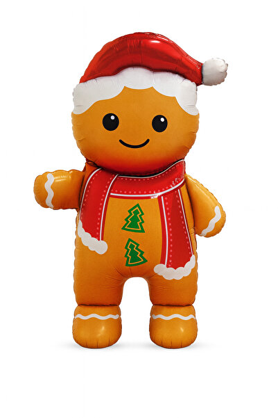 Behind party store بالون على شكل رجل بسكويت الزنجبيل 100×158 سم - بالون فويل لتزيين حفلات رأس السنة - يُنفخ بالهواء