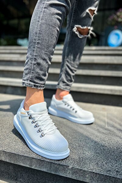 Lucy Shoes حذاء رياضي رجالي يومي من الجلد برباط من YG021 Favo CBT - أبيض