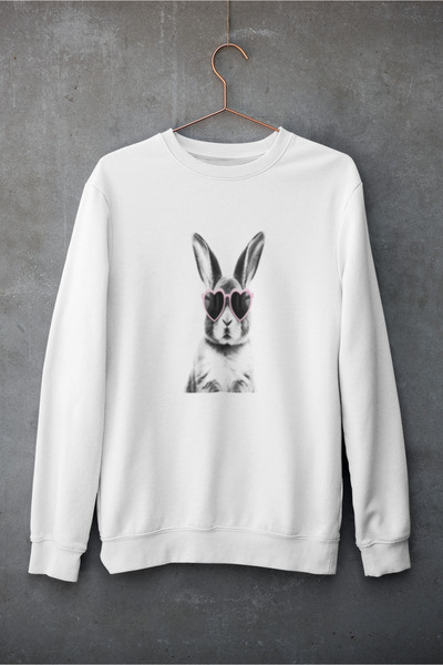 MG سويت شيرت قطني مطبوع عليه أرنب بأكمام طويلة وثلاث خيوط شا مبطن بالصوف نيسكس