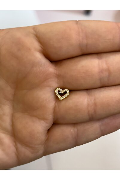Hicrans Takı TAŞLI KALP MODEL GOLD RENK ÇELİK HELİX TRAGUS KÜPESİ