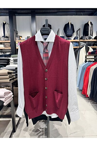 Sabri Özel Bordo Erkek Triko Yelek