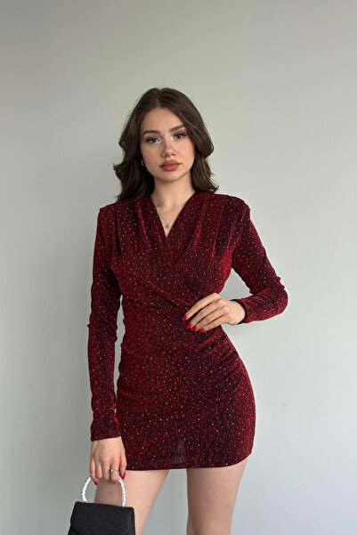 MARTYZ Kruvaze Simli Vatkalı Mini Elbise