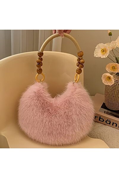 NeednStore Women's Pink Furry Hobo Bag - Soft Fur Handbag Shoulder Bag with W...
