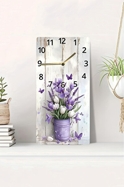 kutuTR ساعة طاولة MDF مطبوعة بتقنية 2DUV مع مظهر ثلاثي الأبعاد – زهور أرجواني...