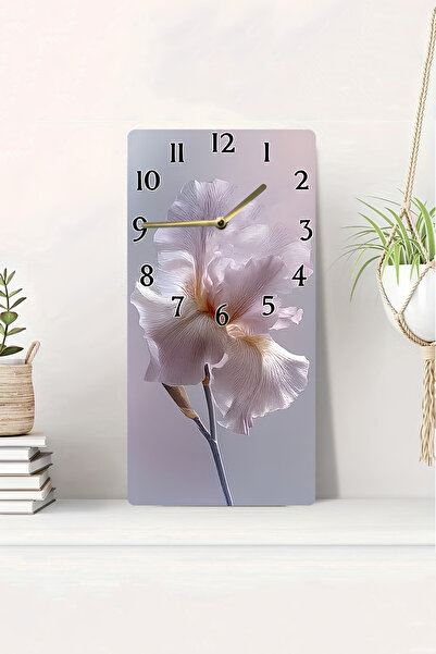 kutuTR ساعة طاولة MDF مطبوعة بالأشعة فوق البنفسجية ثنائية الأبعاد مع مظهر ثلاثي الأبعاد - تصميم زهرة وفراشة بنفسجية - 20x40 سم-DTS216