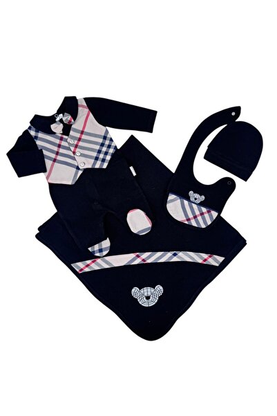 Baby day طقم مواليد فاخر 5 قطع – تصميم كارو كلاسيكي مع ببيونة