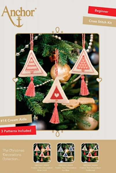 Anchor Новорічна колекція Прикраси для ялинки Набір для вишивки хрестиком (ро...