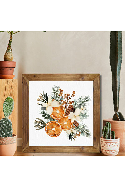 Tuba Decor Ahşap Çerçeveli Kare Tablo portakal çiçeği