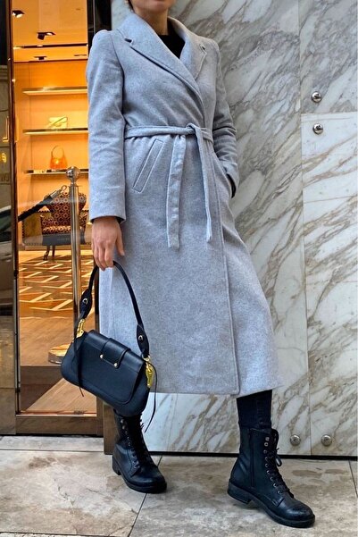 Suziş Women's Gray Belted Premium Coat 9350