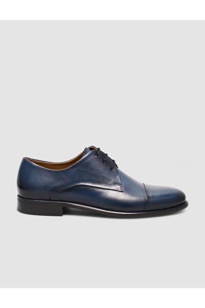 Cabani 100% Genuine Leather Men's Navy Blue Classic Shoes