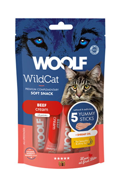 WOOLF مكافآت كريمية للقطط بنكهة زيت اللحم البقري والروبيان (5 قطع)