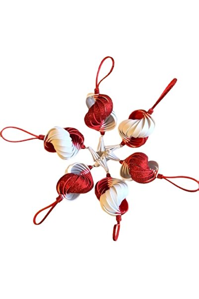 OEM Set de 6 globuri spiralate, 14 cm, lucrate manual, roșii și albe