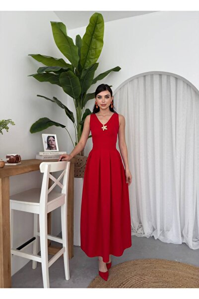 ETİKAFASHION Sıfır Kol Yıldız Aksesuar Detaylı Balconette Elbise