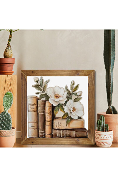 Tuba Decor Ahşap Çerçeveli Kare Tablo kitaplarım