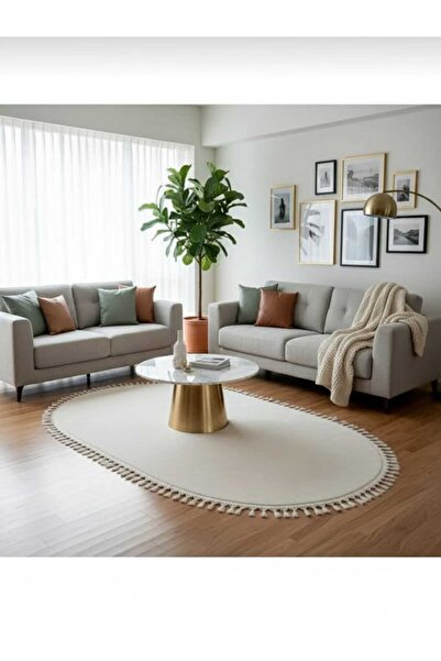 ALTUN CARPET سجادة كيريم بونبون المخملية ذات الحواف المزخرفة، بيضاوية الشكل، عصرية، مع قاعدة مانعة للانزلاق