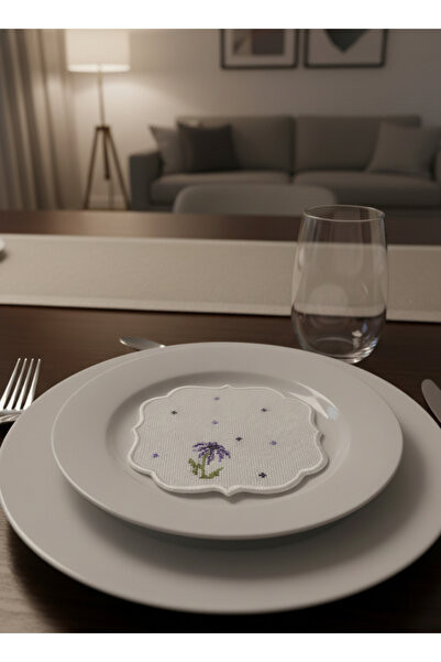 Talinhandmade Kaneviçe İşlemeli Sunum Peçetesi (15×15 cm) – Doğal Lif İğne İp...