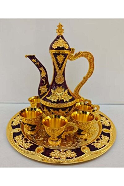 GNAFOTU طقم قهوة تركي عتيق مع إبريق شاي، طقم تقديم شاي، ديكور منزلي، طقم من 8 قطع