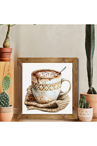 Tuba Decor Tablou pătrat cu rama din lemn latte în cană