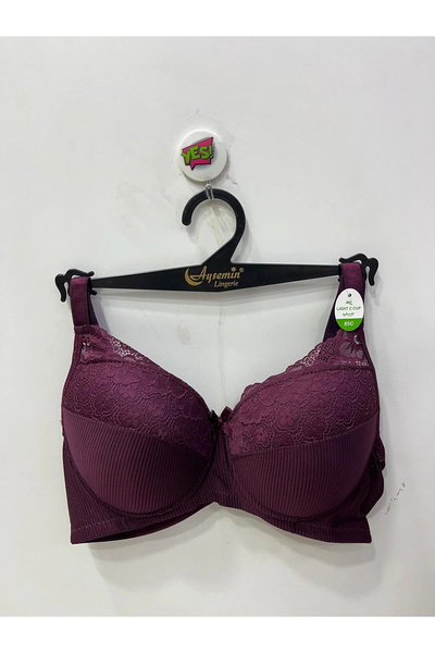 NERGIZ Women's Lace Detailed Underwire Striped Shaping / Sculpting Plum Bra