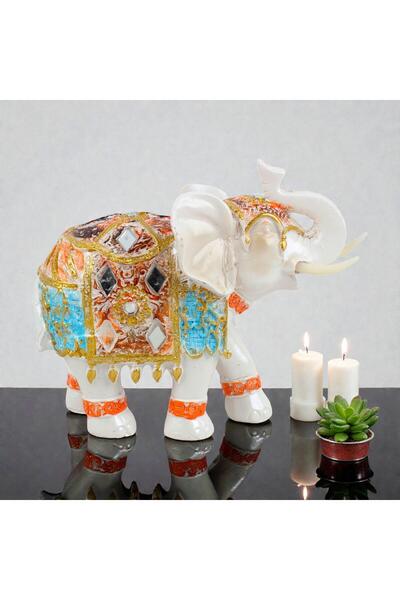 e-life shop Lüks Ayna & Nakış İşlemeli Feng Shui Şans Getiren Fil Heykeli Dek...
