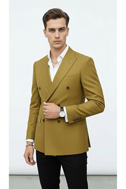 Plus Scorpion Jachetă blazer pentru bărbați cu două rânduri de nasturi cu nas...