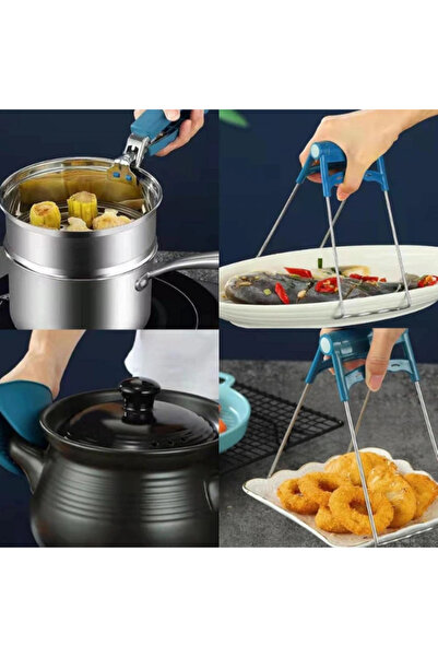 Epilons مجموعة مطبخ من 4 قطع مضادة للحرق - حامل الأواني والأطباق وقفاز الفرن ...