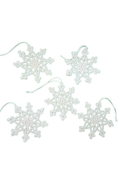 OEM Set de 5 fulgi de zăpadă croșetați manual, 8 cm, alb-crem