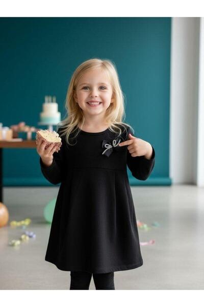 Zekids Κοριτσίστικο μαύρο φόρεμα με βαμβακερό φιόγκο