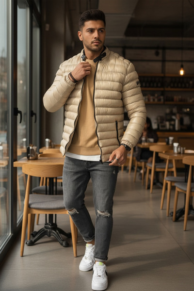 dehaine Men's jacket, without hood, BEIGE, 13412