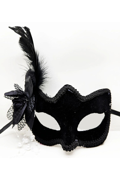 Epilons قناع حفلات من جلد الغزال الأسود مع ريش جانبي من Azrlya-KR-RS34