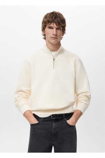 MANGO Man Fermuarlı regular kesim pamuklu sweatshirt
