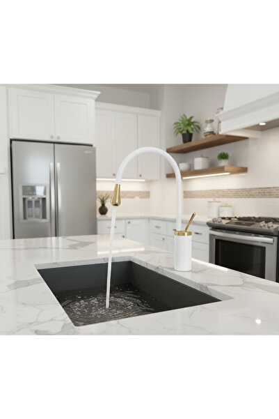 EMFA AKSESUAR خلاط مطبخ أبيض - ذهبي - خلاط حوض أبيض - ذهبي - خلاط حوض أبيض - ...