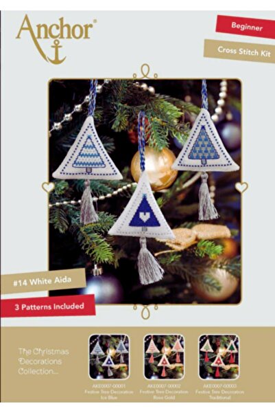 Anchor Новорічна колекція Прикраси для ялинки Набір для вишивки канва (крижан...