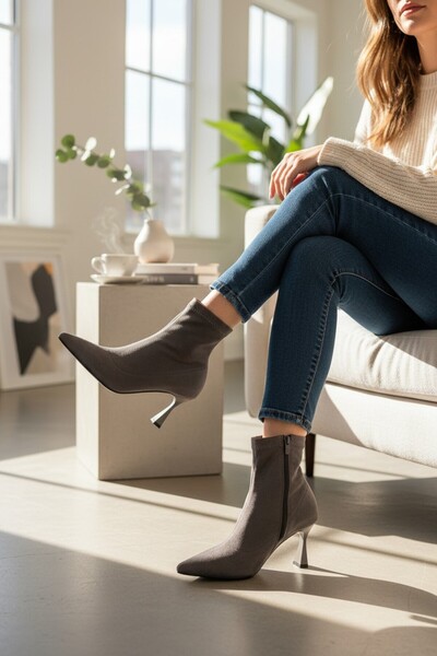 ASKA Fermuarlı Çorap Kadın Topuklu Bot