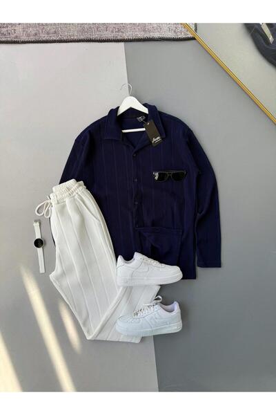 Baycombine35 Σετ 2 τεμαχίων: Οθωμανικό πουκάμισο σε σκούρο μπλε χρώμα + λευκό...