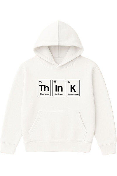 VSRN Φούτερ με στάμπα Think Design, υπερμεγέθη, λευκό, με κουκούλα