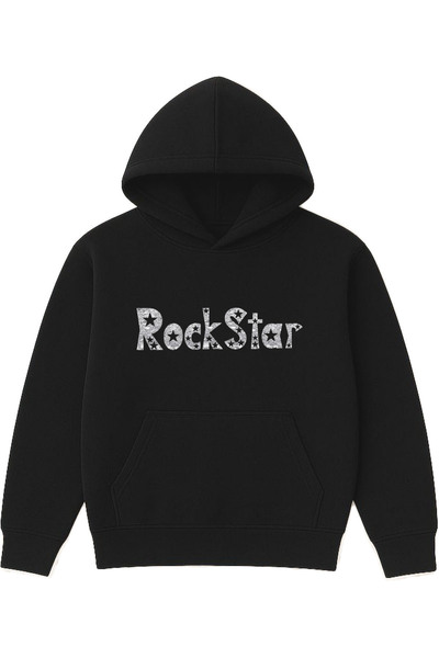 VSRN سترة روك ستار ديزاين مطبوع قصة فضفاضة باللون الأسود بغطاء رأس