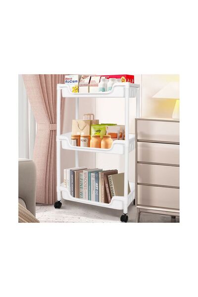 DMV Solux Raft Mobil 3 Niveluri, Alb, Cu Roti si Carlige, Depozitare Baie/Bucatarie,15kg 68x40x22cm