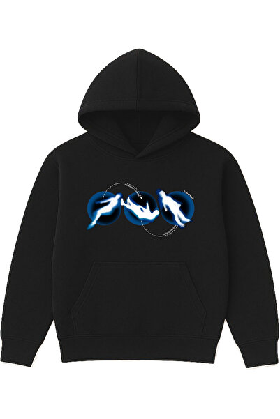 VSRN إيفريم ديزاين مطبوع قصة فضفاضة سويت شيرت أسود بغطاء رأس