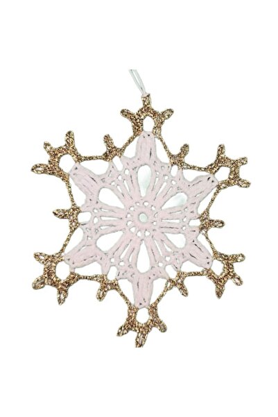 OEM Set of 4 handmade crocheted snowflake Christmas decorations, white with g...