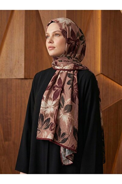 aldyoo شال موسلين بنمط الزنبق بلون العناب الغامق