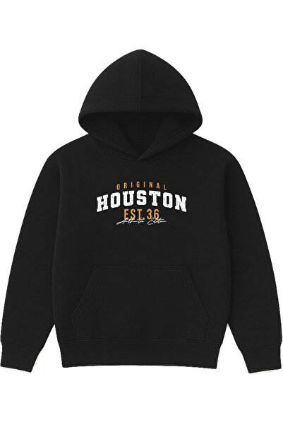 VSRN هيوستن ديزاين مطبوع قصة فضفاضة سويت شيرت أسود بغطاء رأس