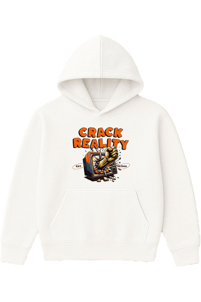 VSRN تصميم كراك ريلتي مطبوع قصة فضفاضة سويت شيرت أبيض بغطاء رأس