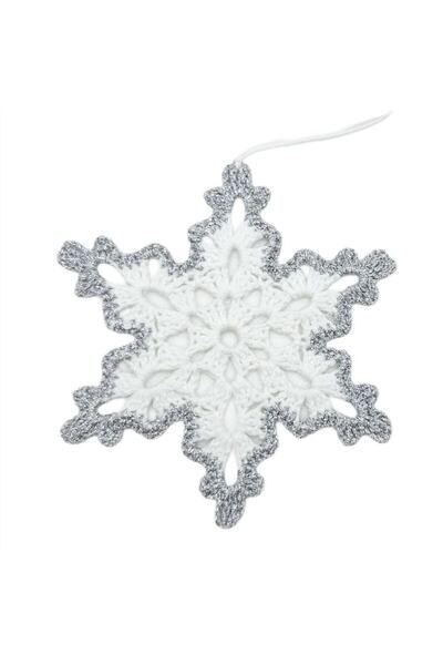 OEM Set de 4 decorațiuni de Crăciun croșetate manual în formă de stea, albe cu margine argintie, 12 cm