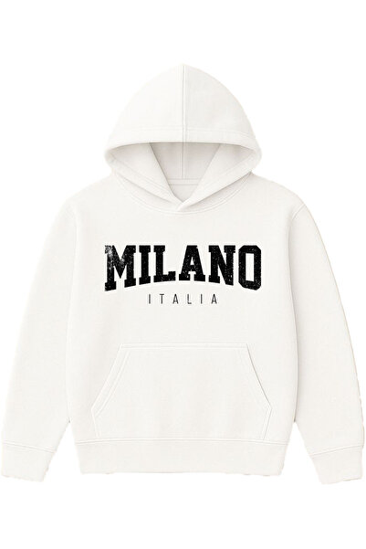 VSRN Μπλούζα Milano 1 Design με στάμπα, υπερμεγέθης, λευκή με κουκούλα