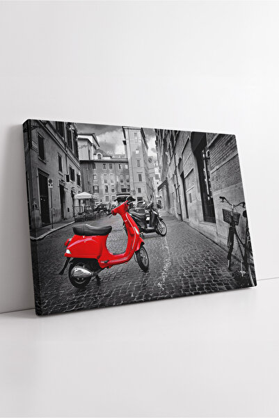 KOSS Dijital Scooter Vespa roșu Străzi italiene Negru Alb Peisaj urban Decor ...