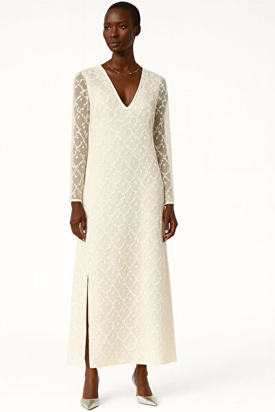 ALYEL NAKER One-Sided Seam Slit Detail & Textured Midi Stylish Dress