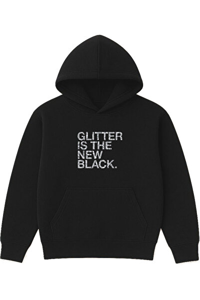 VSRN Hanorac negru supradimensionat cu imprimeu Glıtter Is The Design
