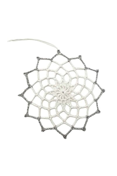 OEM Set of 4 Handmade Crochet Christmas Rosette Decorations, White with Silve...